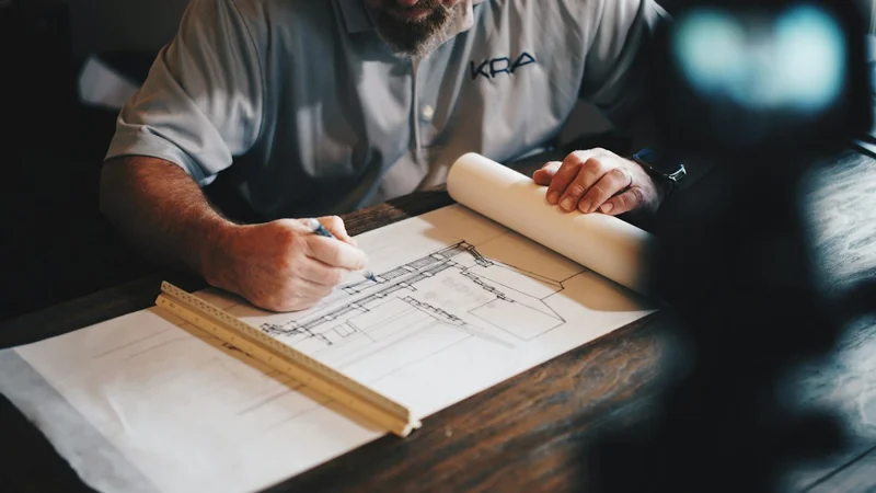 Architectural plans with drafting tools